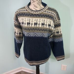 Andino Artesanias M Alpaca Wool Soft Cozy Crew Neck Fair Isle Sweater medium
